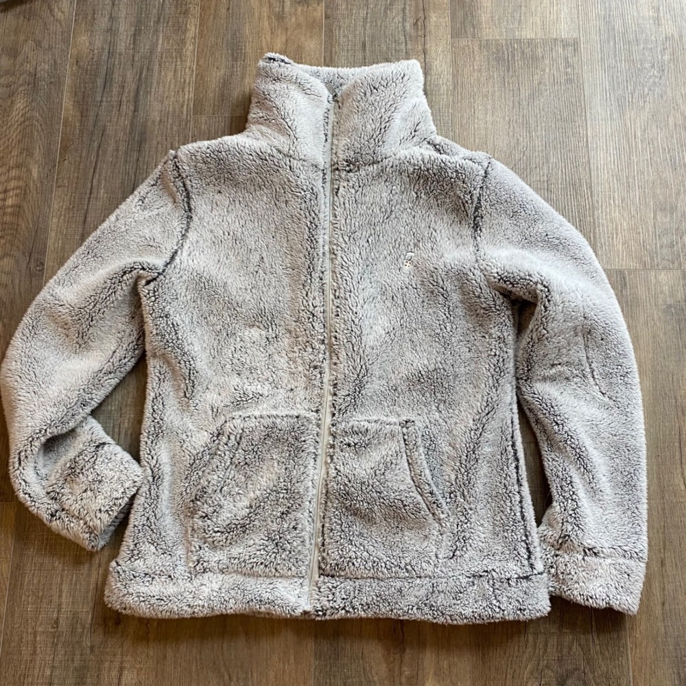 AULP Norlin Women Grey Sherpa Fleece Full Zip Mock Neck Jacket France LARGE (L)